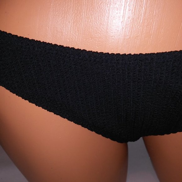 Victoria Secret PINK Swim Bikini Large Top & Bottom Black Ribbed Triangle String - Picture 7 of 11